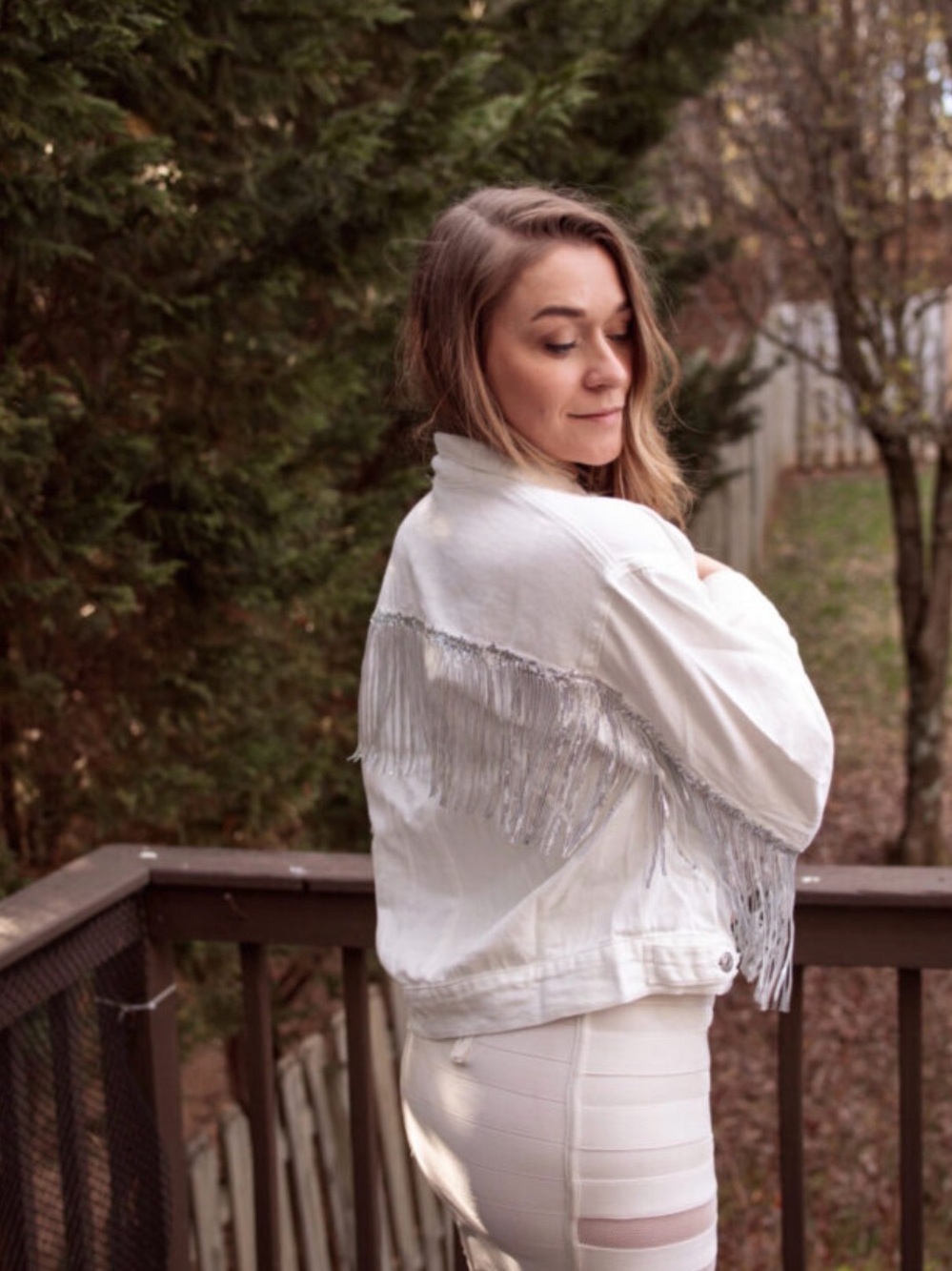 Sequin Fringe White Denim Jacket - Picture 8 of 12